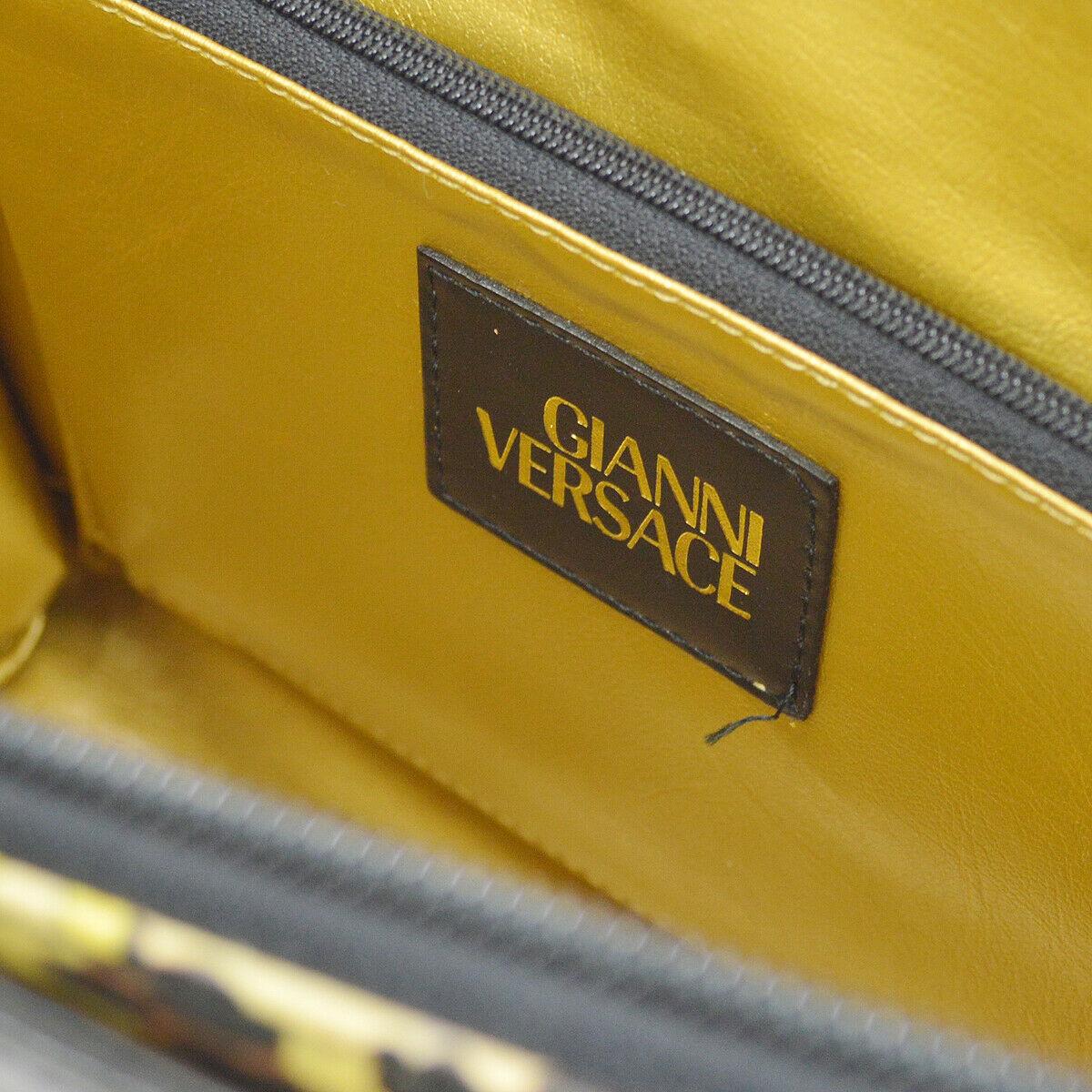 Women's Gianni Versace Vintage Yellow Gold Black Fabric Evening Top Handle Satchel Bag