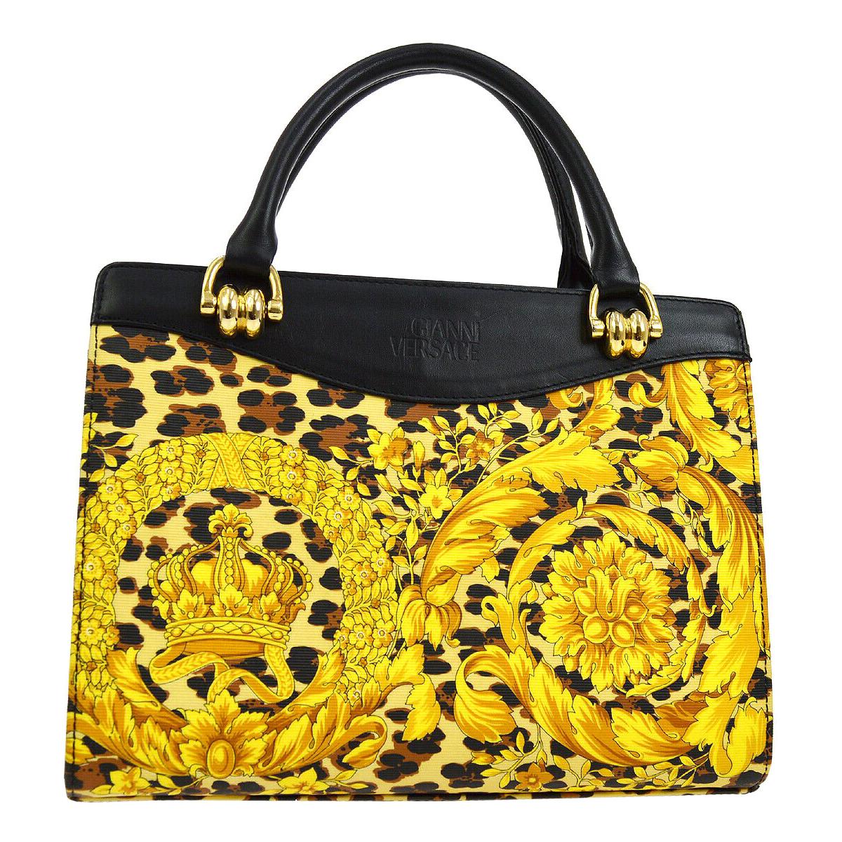 Gianni Versace Vintage Yellow Gold Black Fabric Evening Top Handle Satchel Bag
