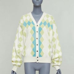 GIANNI VERSACE Vintage yellow green argyle wool cashmere cardigan IT50 L