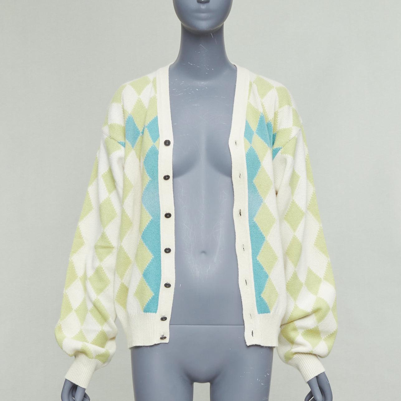 GIANNI VERSACE Vintage gelb grün kariert Woll-Kaschmir-Strickjacke IT50 L im Zustand „Gut“ im Angebot in Hong Kong, NT