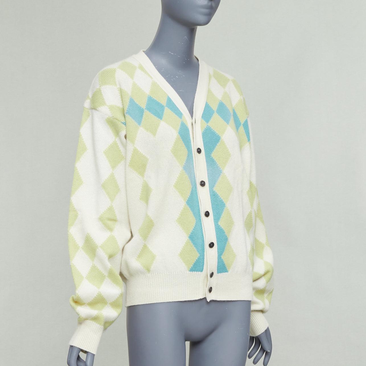 GIANNI VERSACE Vintage gelb grün kariert Woll-Kaschmir-Strickjacke IT50 L Herren im Angebot
