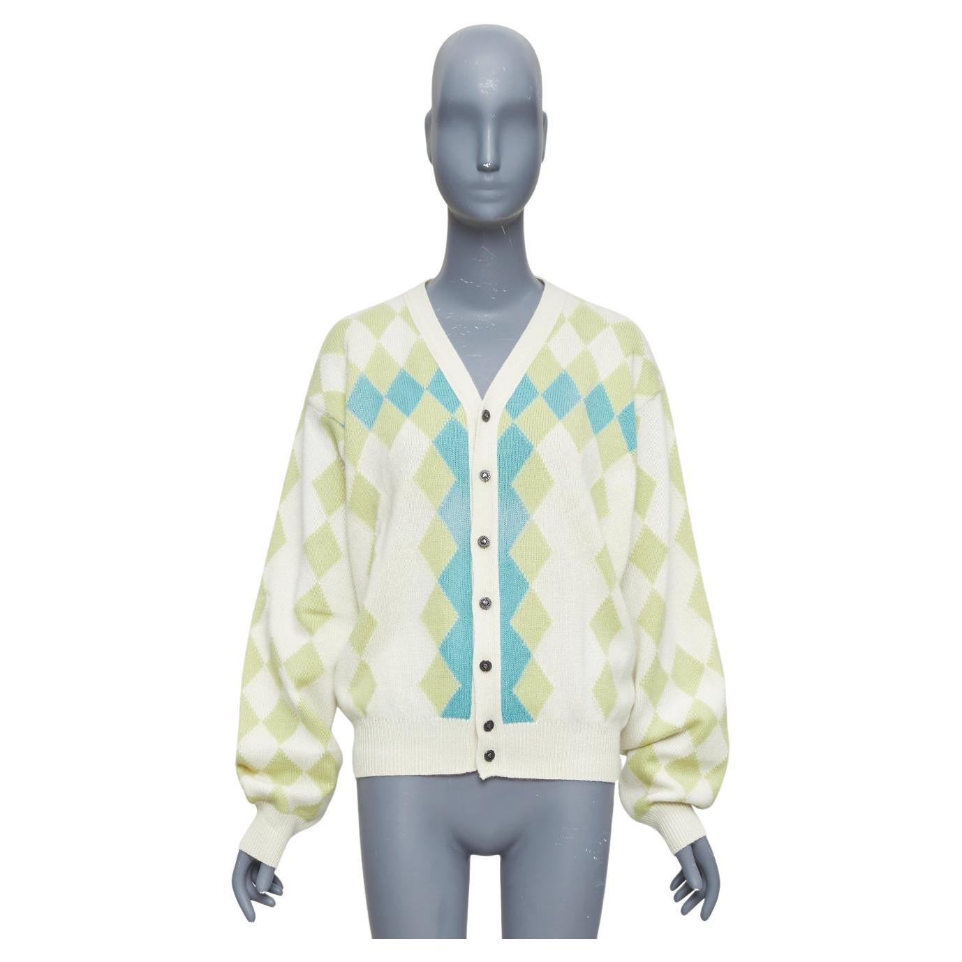 GIANNI VERSACE Vintage gelb grün kariert Woll-Kaschmir-Strickjacke IT50 L im Angebot