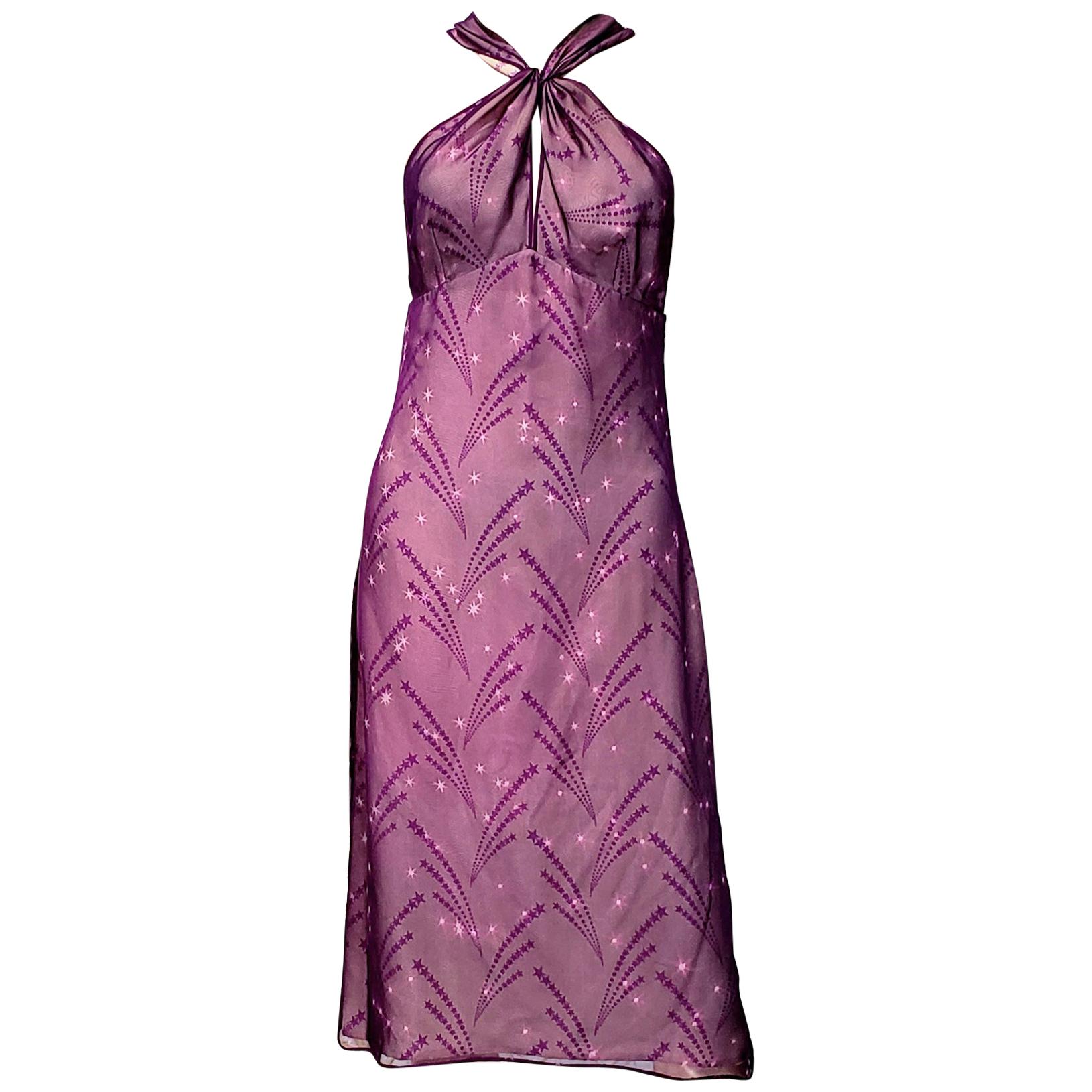 90-a VIntage GIANNI VERSACE COUTURE VIOLET 100% SILK Dress 40 - 4