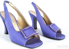 Gianni Versace violet satin heels with diamante buckle, aw 1996