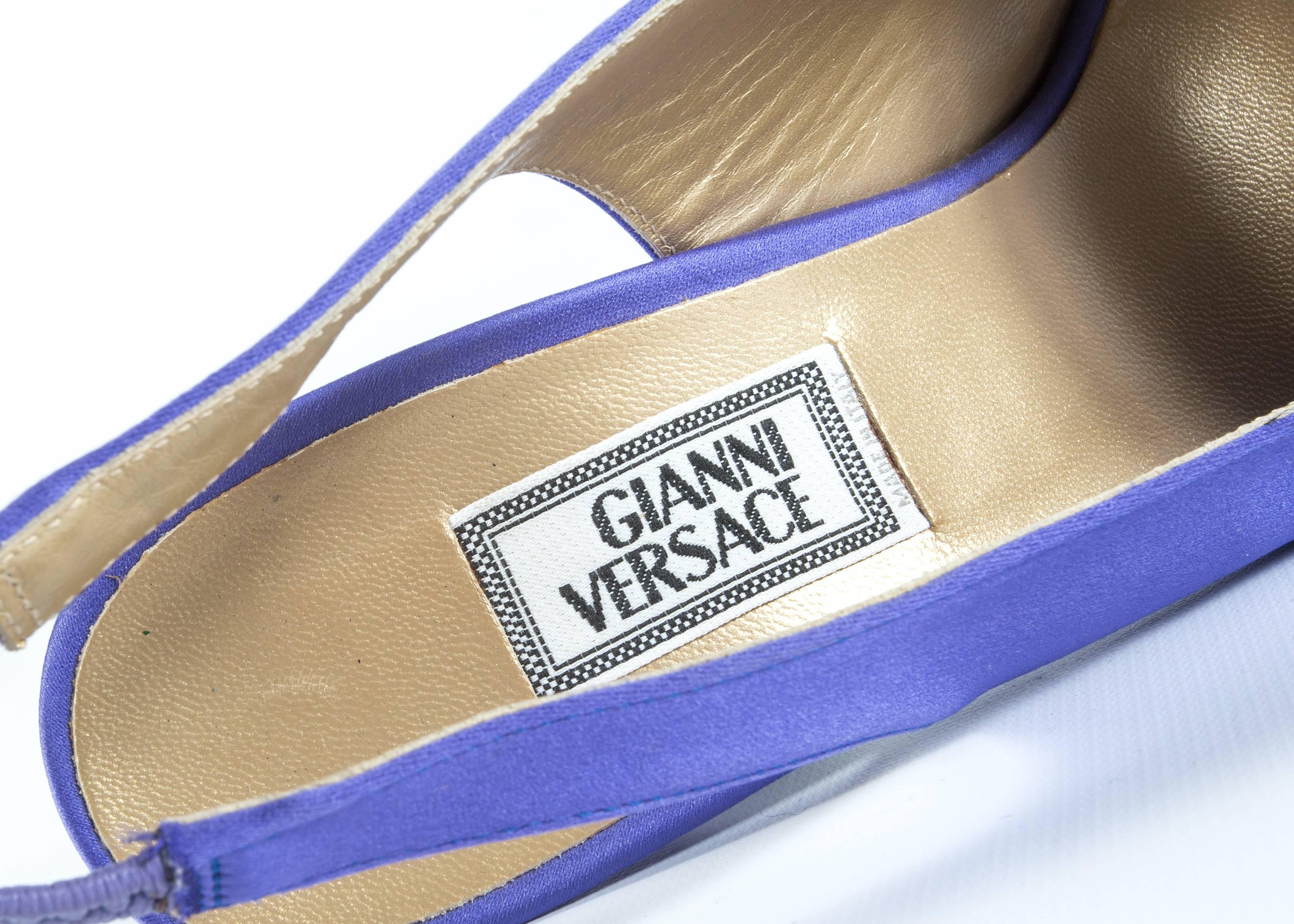 Purple Gianni Versace violet satin heels with diamante buckle, aw 1996