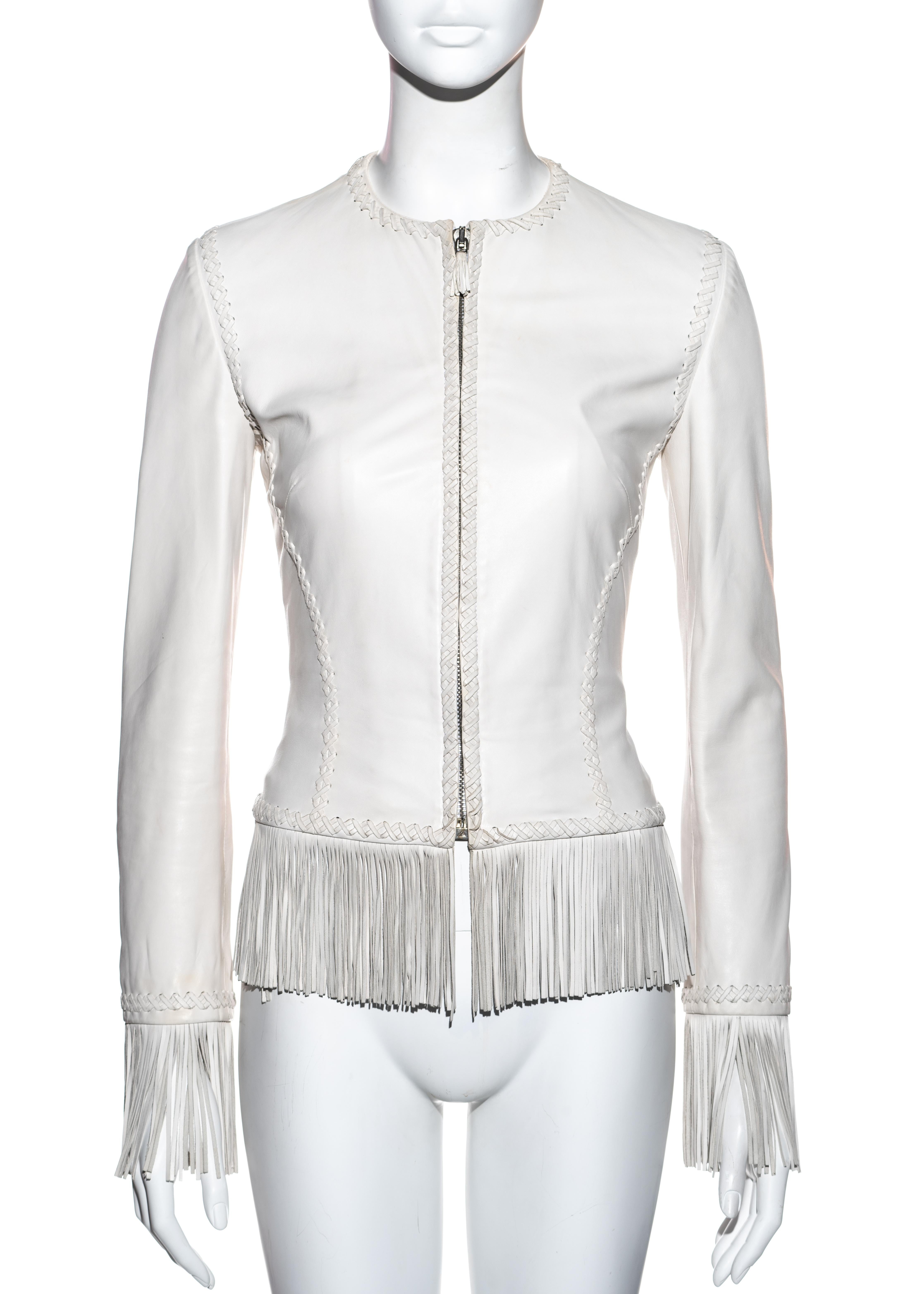 Gianni Versace white leather backless lace up fringed jacket, ss 2002 2