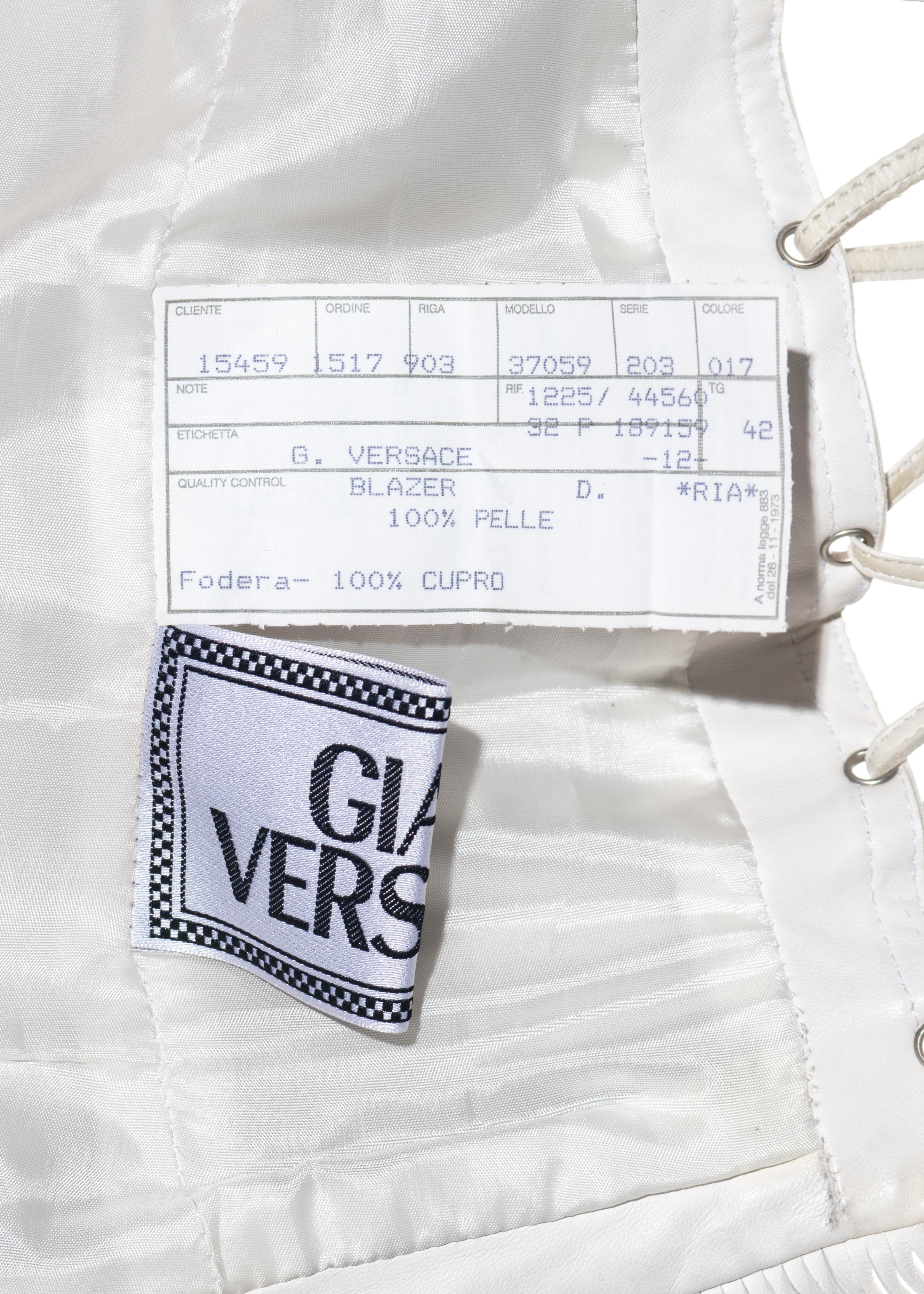 Gianni Versace white leather backless lace up fringed jacket, ss 2002 4