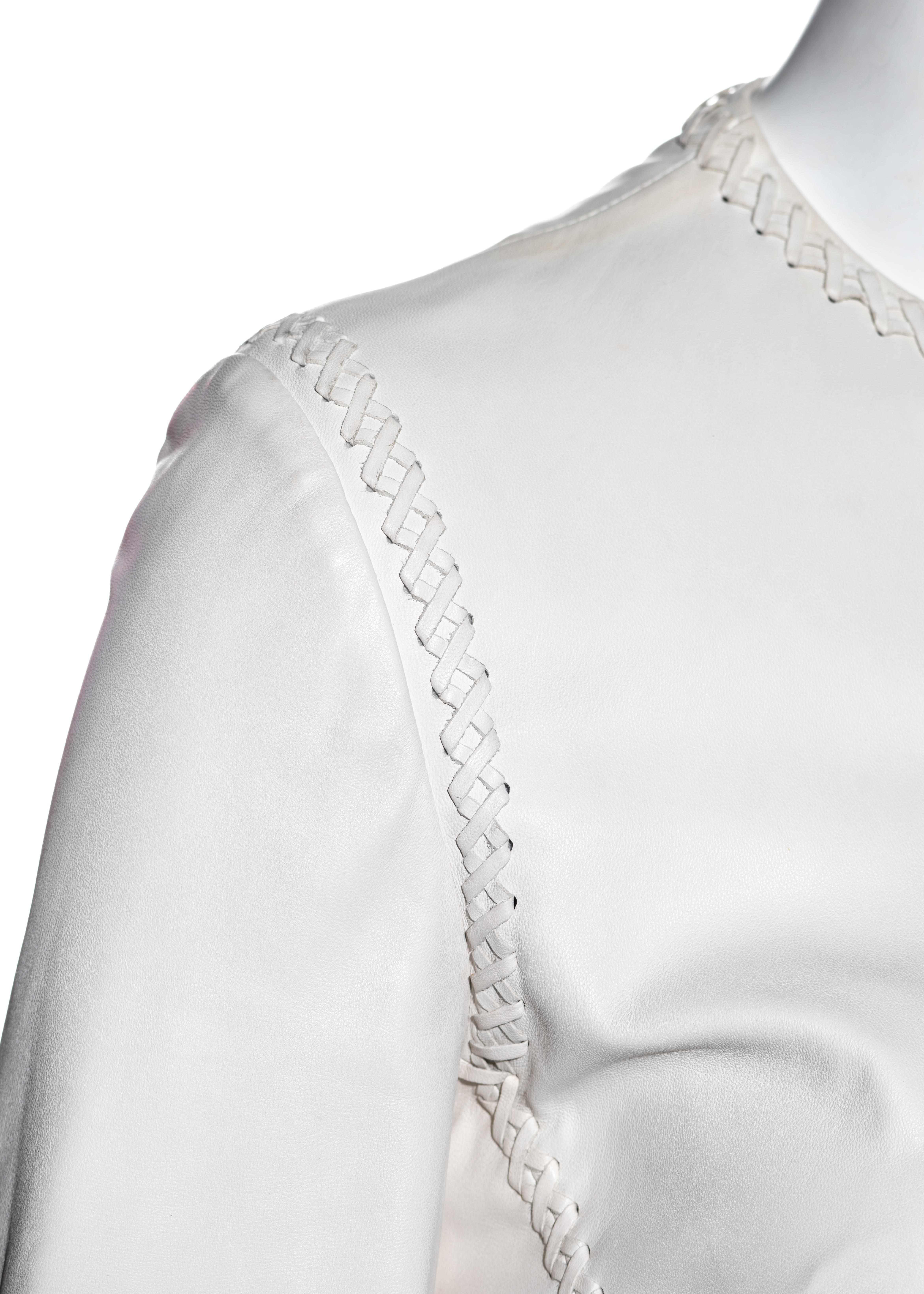 Gianni Versace white leather backless lace up fringed jacket, ss 2002 1
