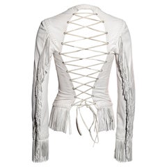 Gianni Versace white leather backless lace up fringed jacket, ss 2002