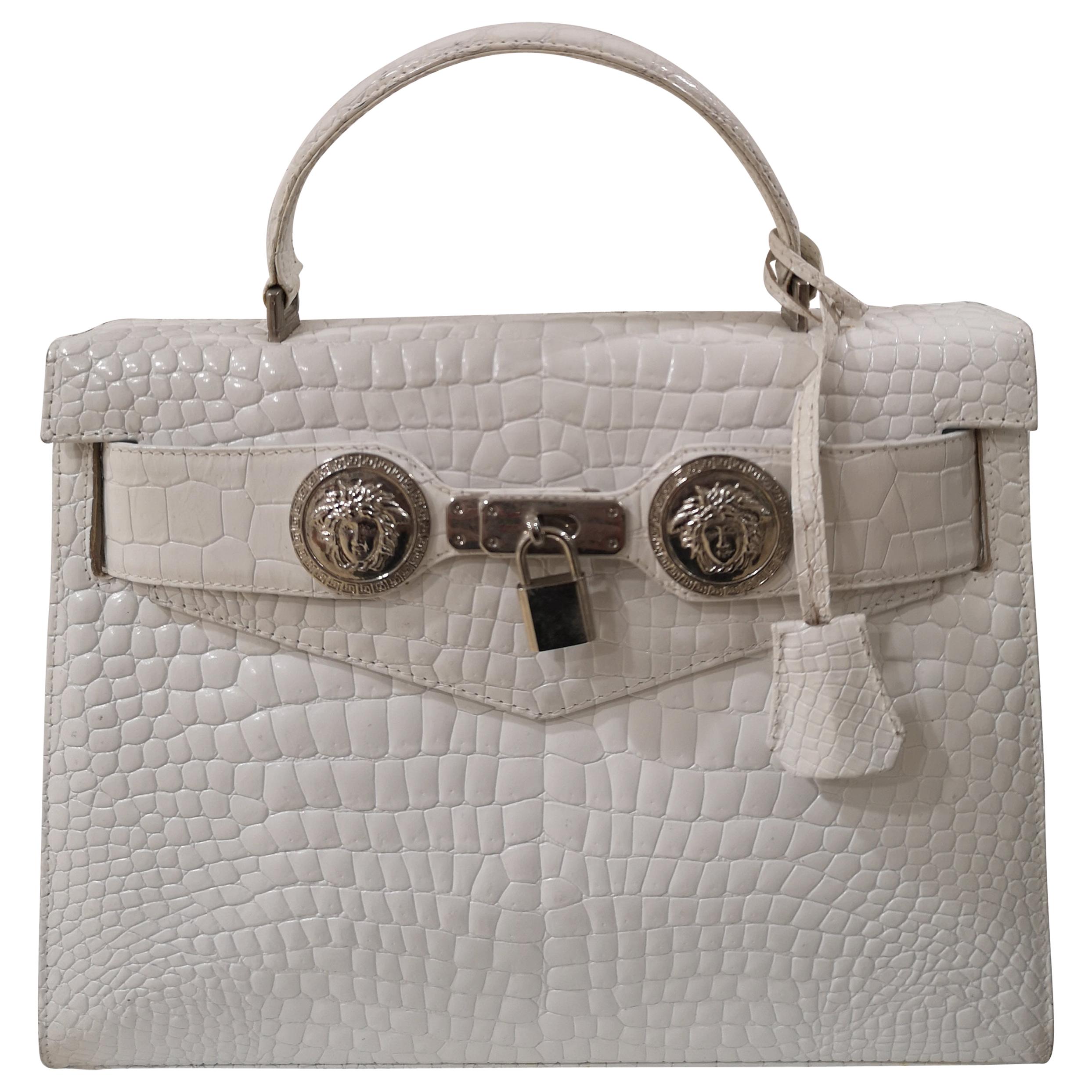 Gianni Versace white leather cocco handle shoulder bag