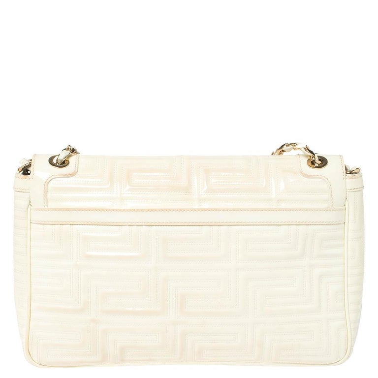 Gianni Versace White Quilted Patent Leather Flap Shoulder Bag at 1stDibs