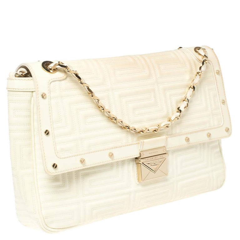 Gianni Versace White Quilted Patent Leather Flap Shoulder Bag at 1stDibs