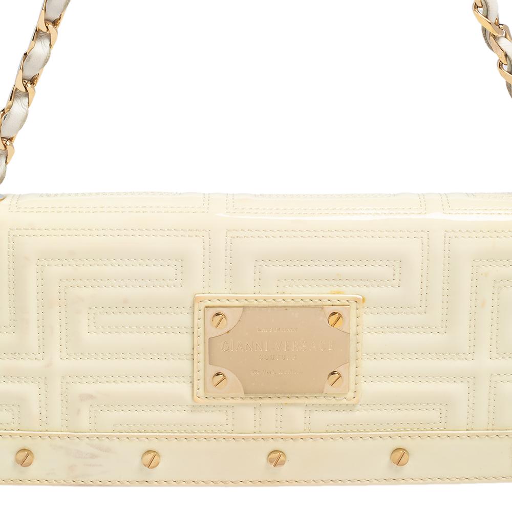 Gianni Versace White Quilted Patent Leather Flap Shoulder Bag 5