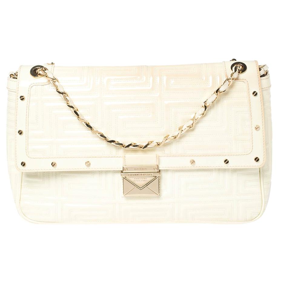 Gianni Versace White Quilted Patent Leather Flap Shoulder Bag at 1stDibs