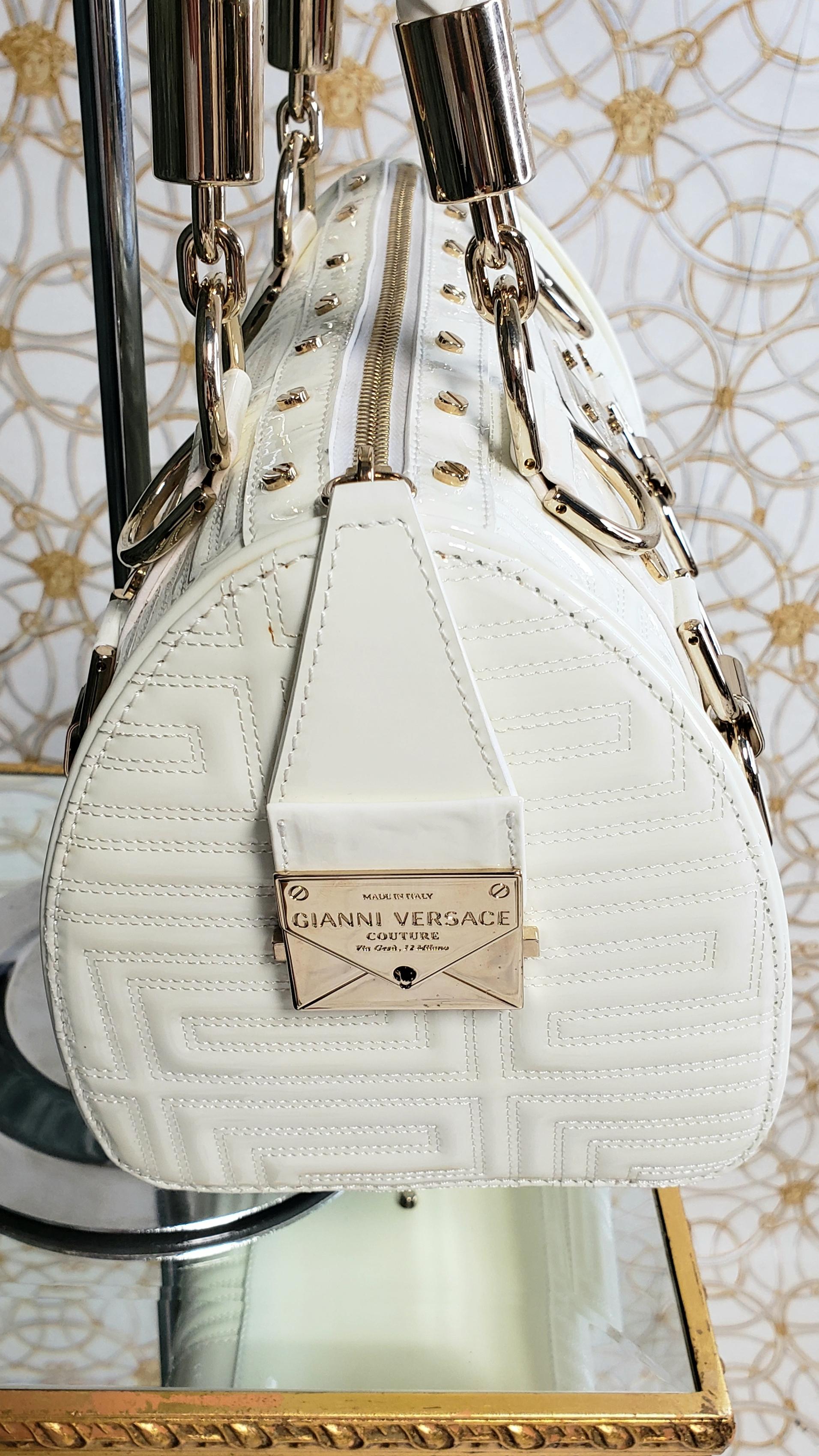 Gray GIANNI VERSACE WHITE QUILTED PATENT LEATHER 