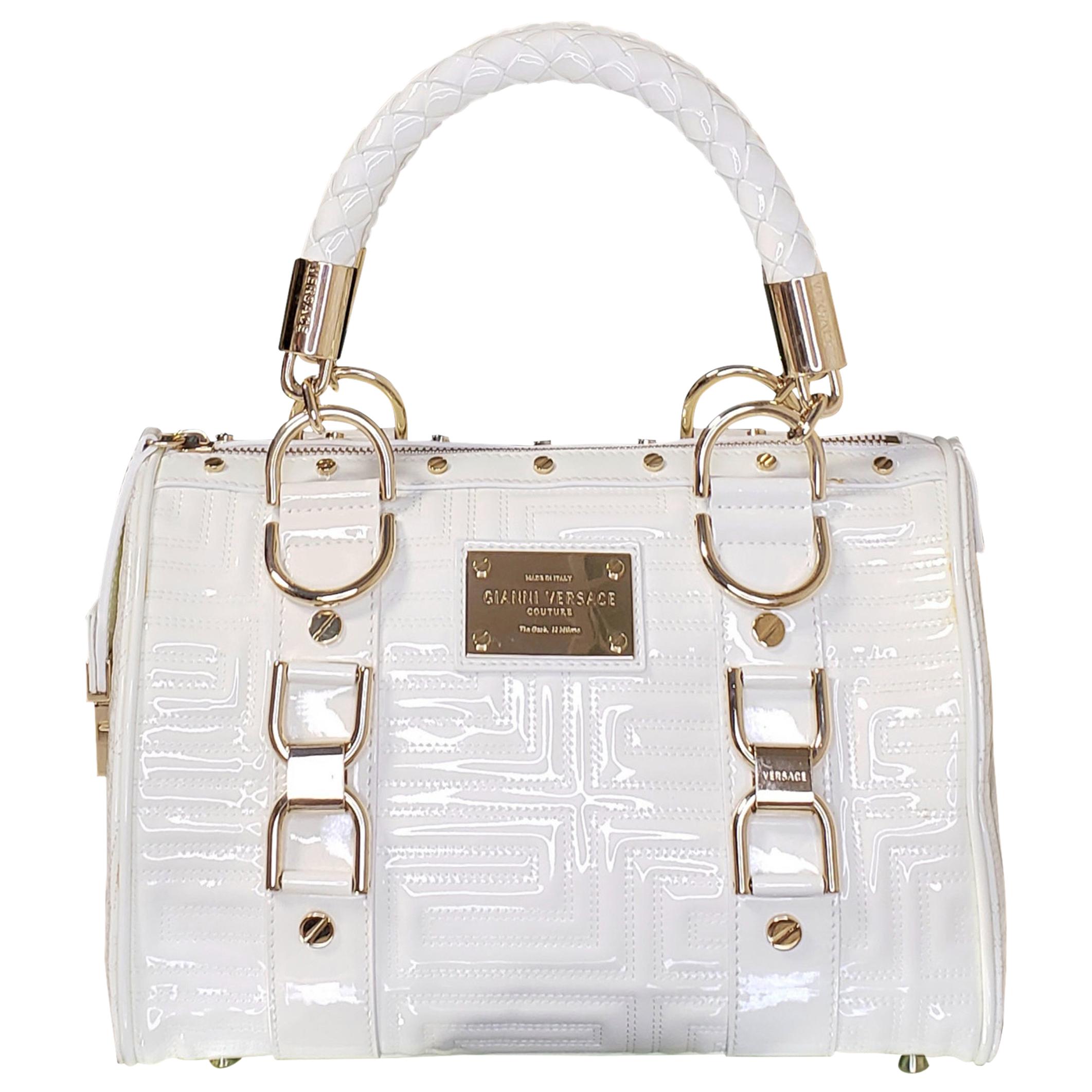GIANNI VERSACE WHITE QUILTED PATENT LEATHER " SNAP OUT OF IT" SMALL Bag