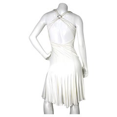 Gianni Versace White Ruched V-Neck Midi Dress circa Y2K