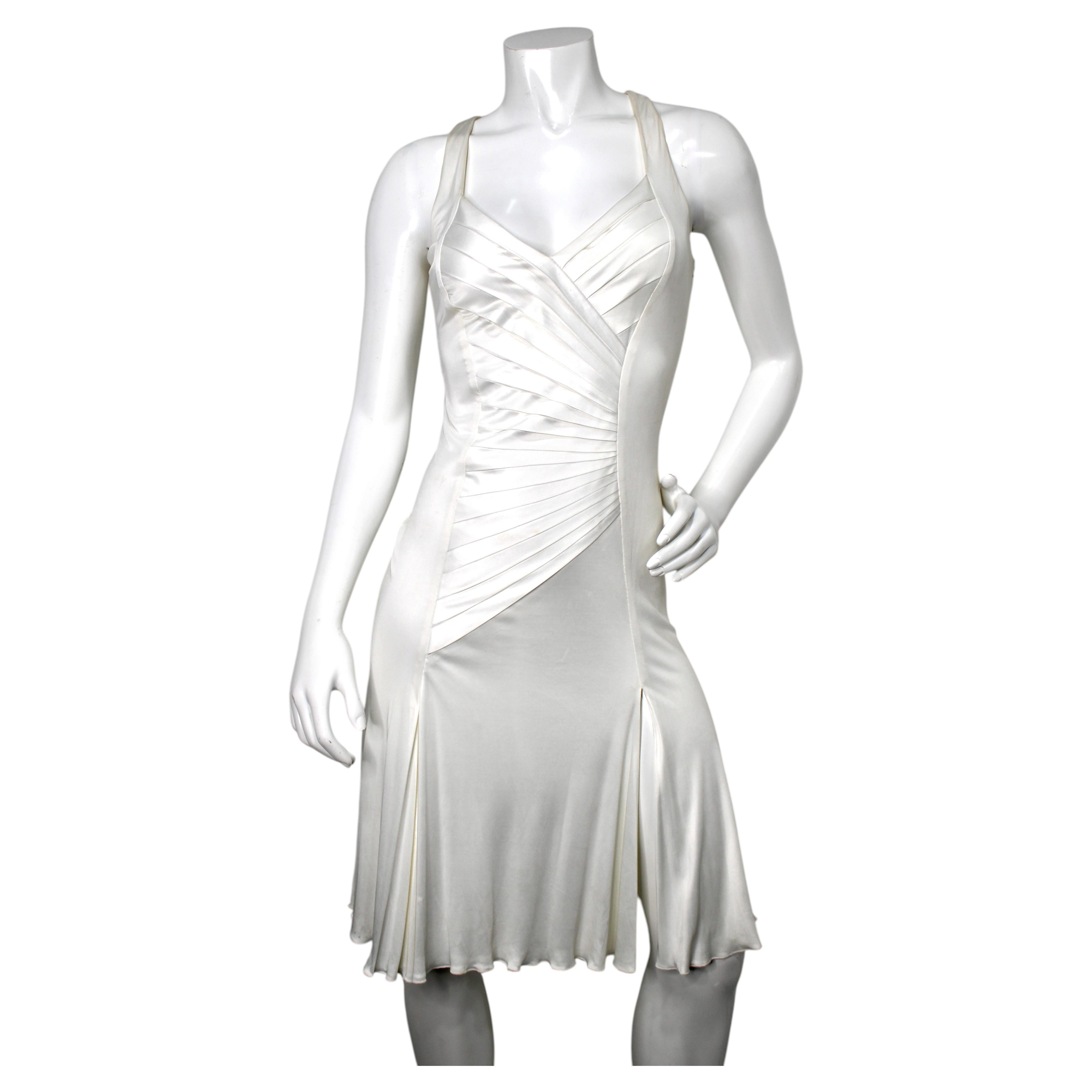 Gianni Versace White Ruched V-Neck Midi Dress circa Y2K
