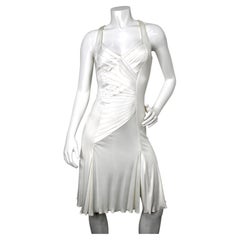 Gianni Versace White Ruched V-Neck Midi Dress circa Y2K