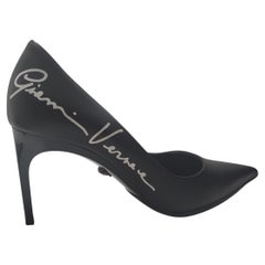 Gianni Versace White Signed Logo Leather Black Heels