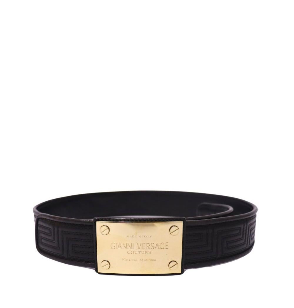 Gianni Versace Women's Quilted Leather Logo Plaque Buckle Belt 1
