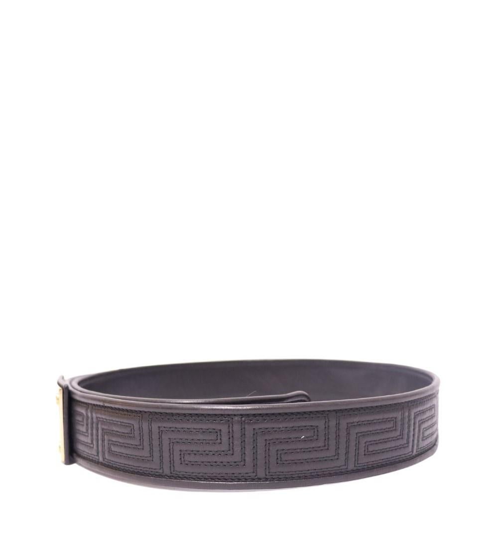 Gianni Versace Women's Quilted Leather Logo Plaque Buckle Belt 2