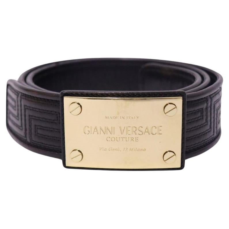 Gianni Versace Women's Quilted Leather Logo Plaque Buckle Belt For Sale