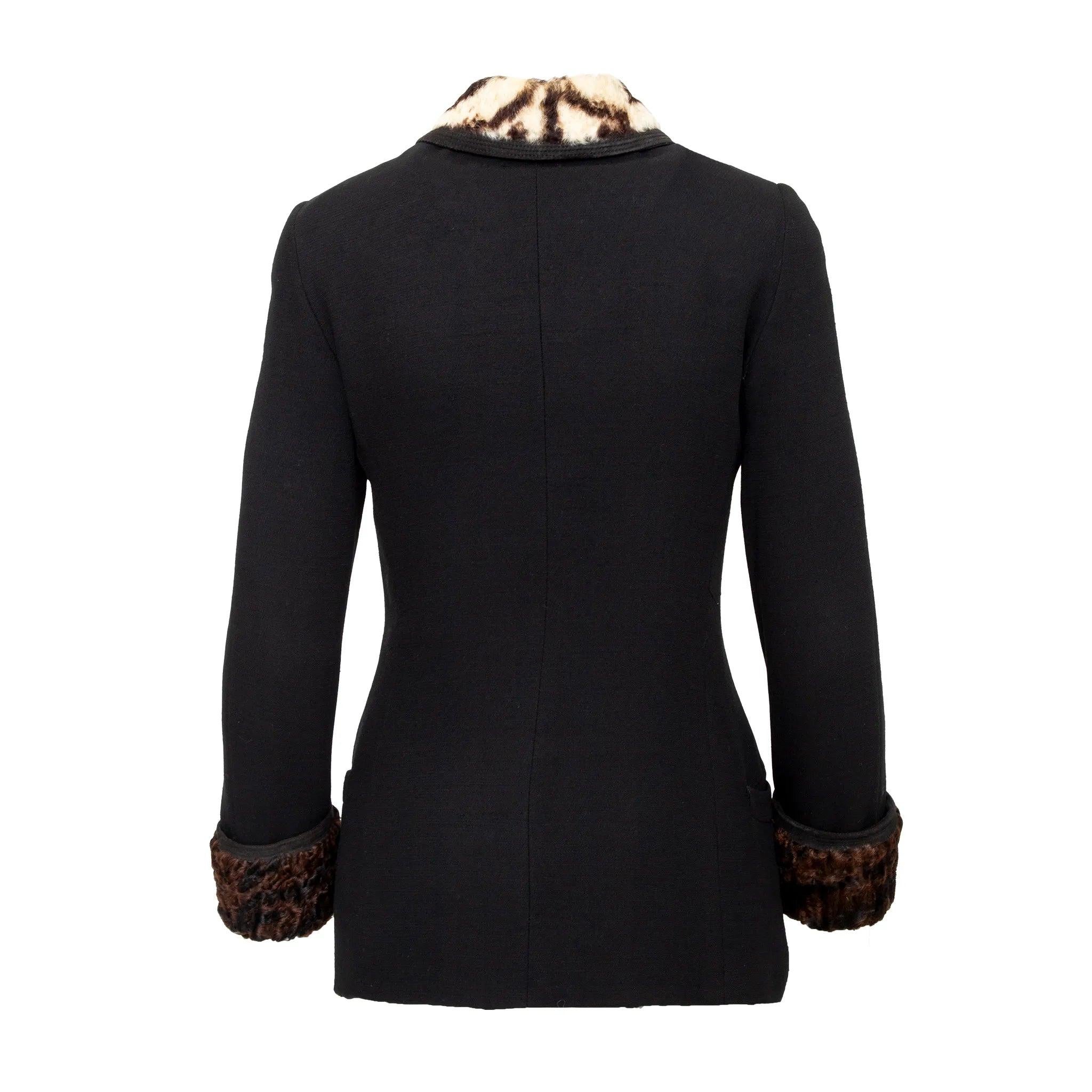 Noir Gianni Versace Veste en laine avec empiècements en fourrure - années 90 en vente