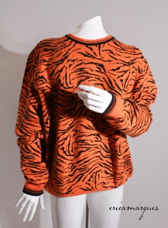 GIANNI VERSACE, Wool, Orange, Tiger Pattern, Crewneck Sweater