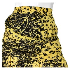 Gianni Versace Yellow & Black Print Wool Pleated Midi Skirt circa 1980s