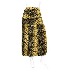 Gianni Versace Yellow & Black Print Wool Pleated Midi Skirt circa 1980s
