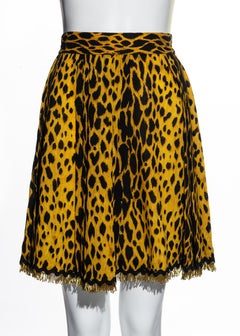 Gianni Versace yellow cheetah print wool crepe pleated wrap skirt, ss 1992