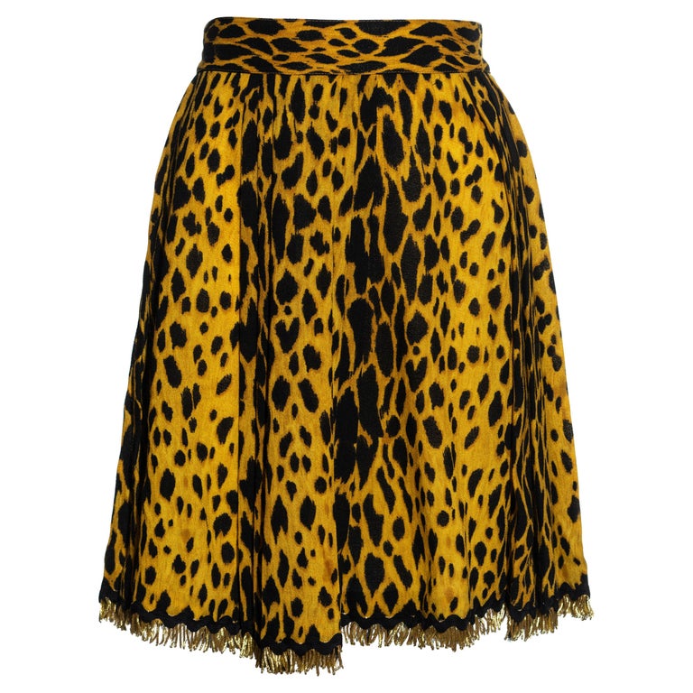 Gianni Versace yellow cheetah print wool crepe pleated wrap skirt, ss ...