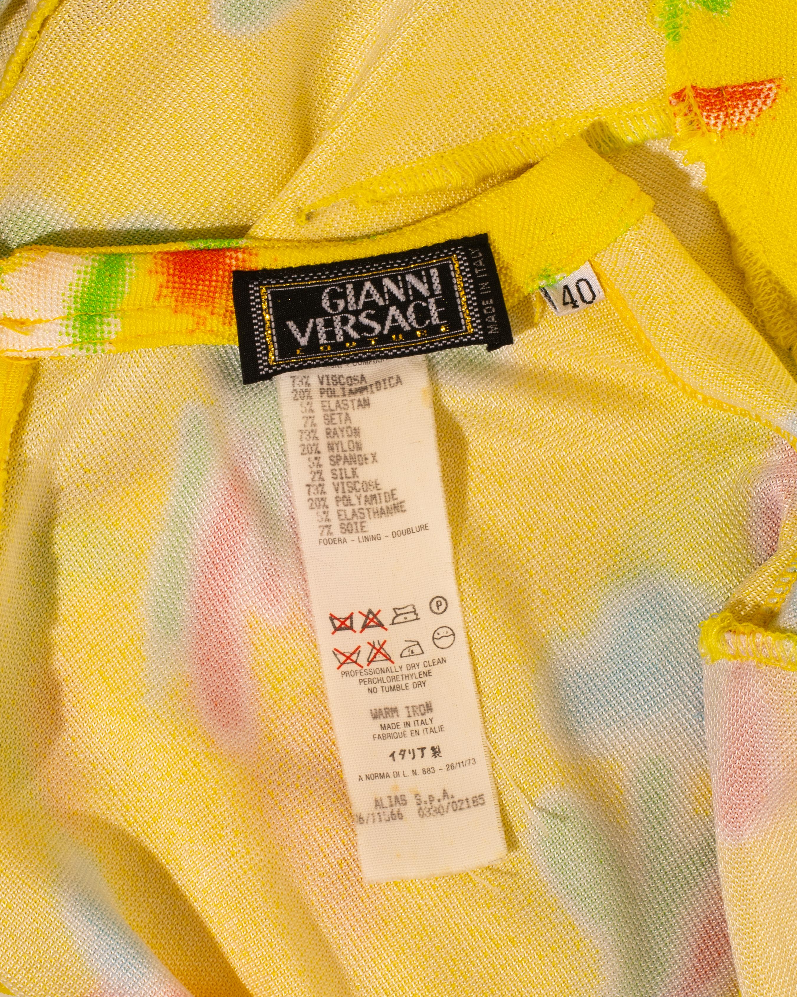 Gianni Versace yellow floral print jersey crop top and pants set, ss 1996 2