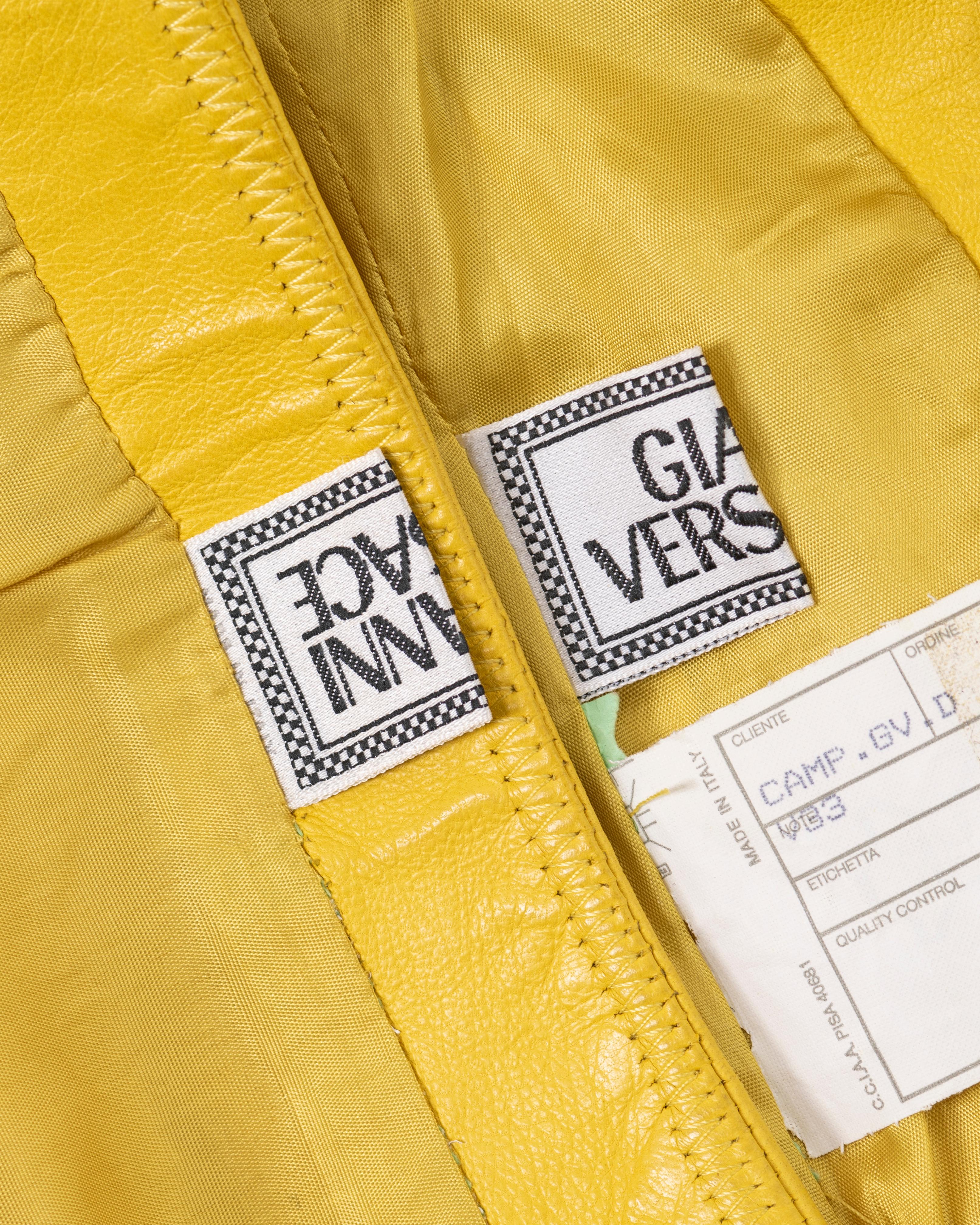 Gianni Versace yellow lambskin leather top and skirt, ss 2003 For Sale 8