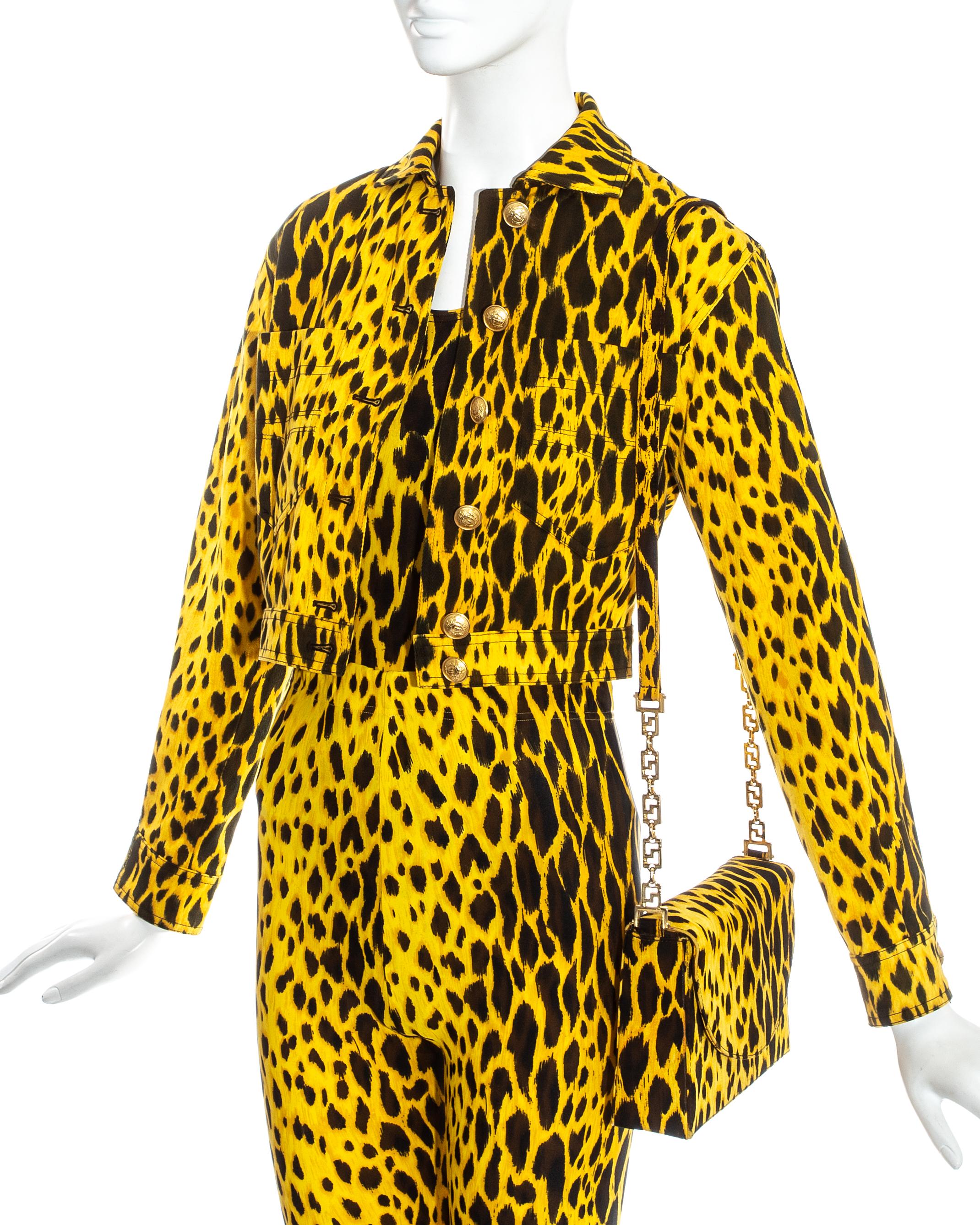 Yellow Gianni Versace yellow leopard print four piece ensemble, ss 1992