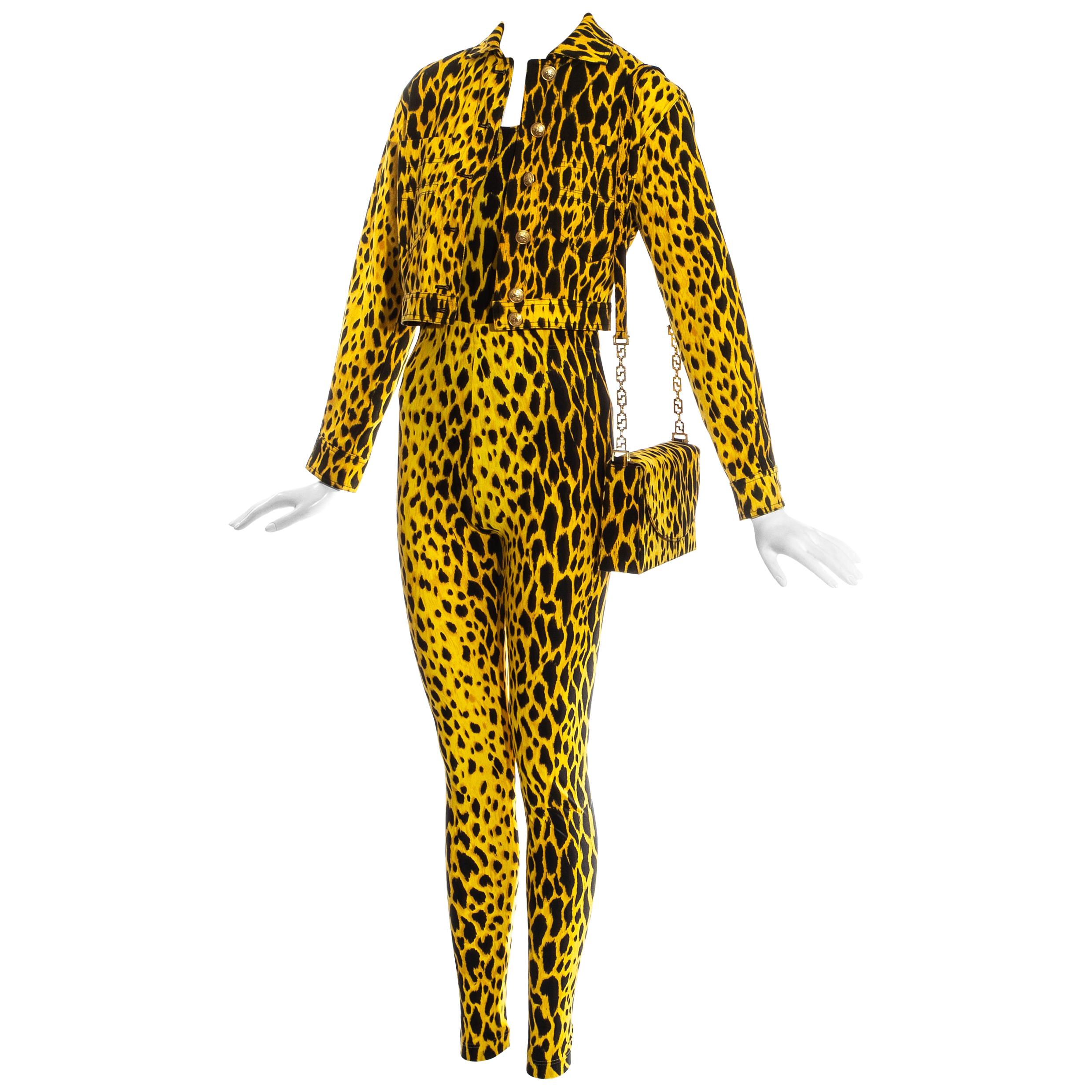 Gianni Versace yellow leopard print four piece ensemble, ss 1992