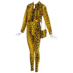 Retro Gianni Versace yellow leopard print four piece ensemble, ss 1992