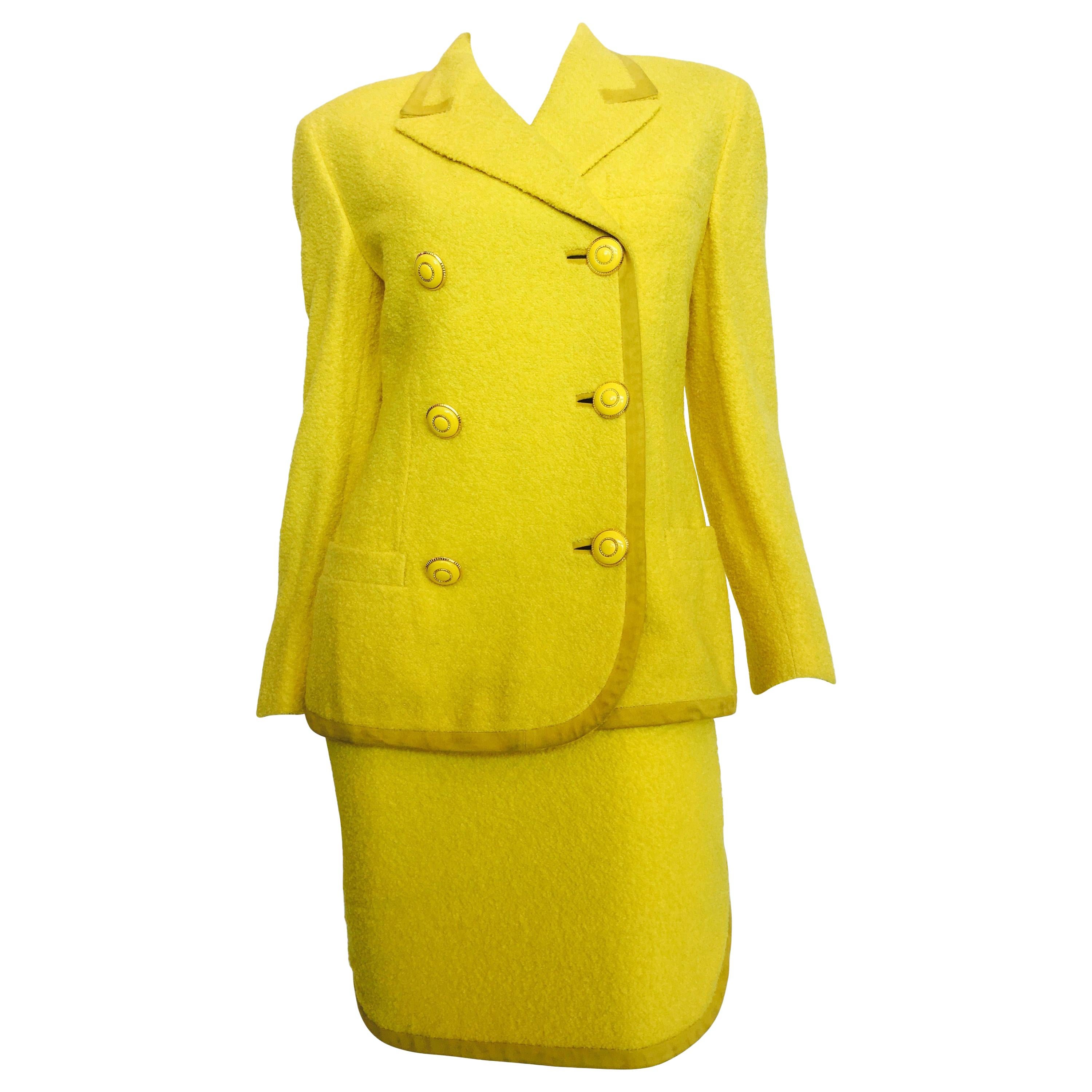 Gianni Versace Yellow Nubby Knit 2 Pc Skirt Suit