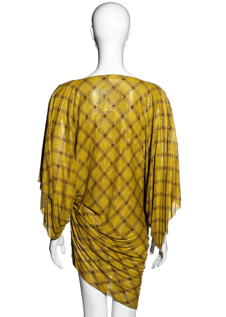 Gianni Versace yellow oroton metal chainmail evening mini dress, fw 1984 For Sale 2