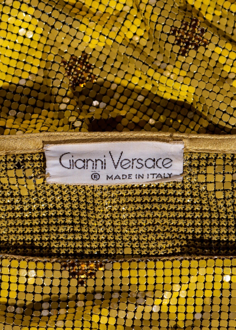 Gianni Versace yellow oroton metal chainmail evening mini dress, fw 1984 For Sale 3