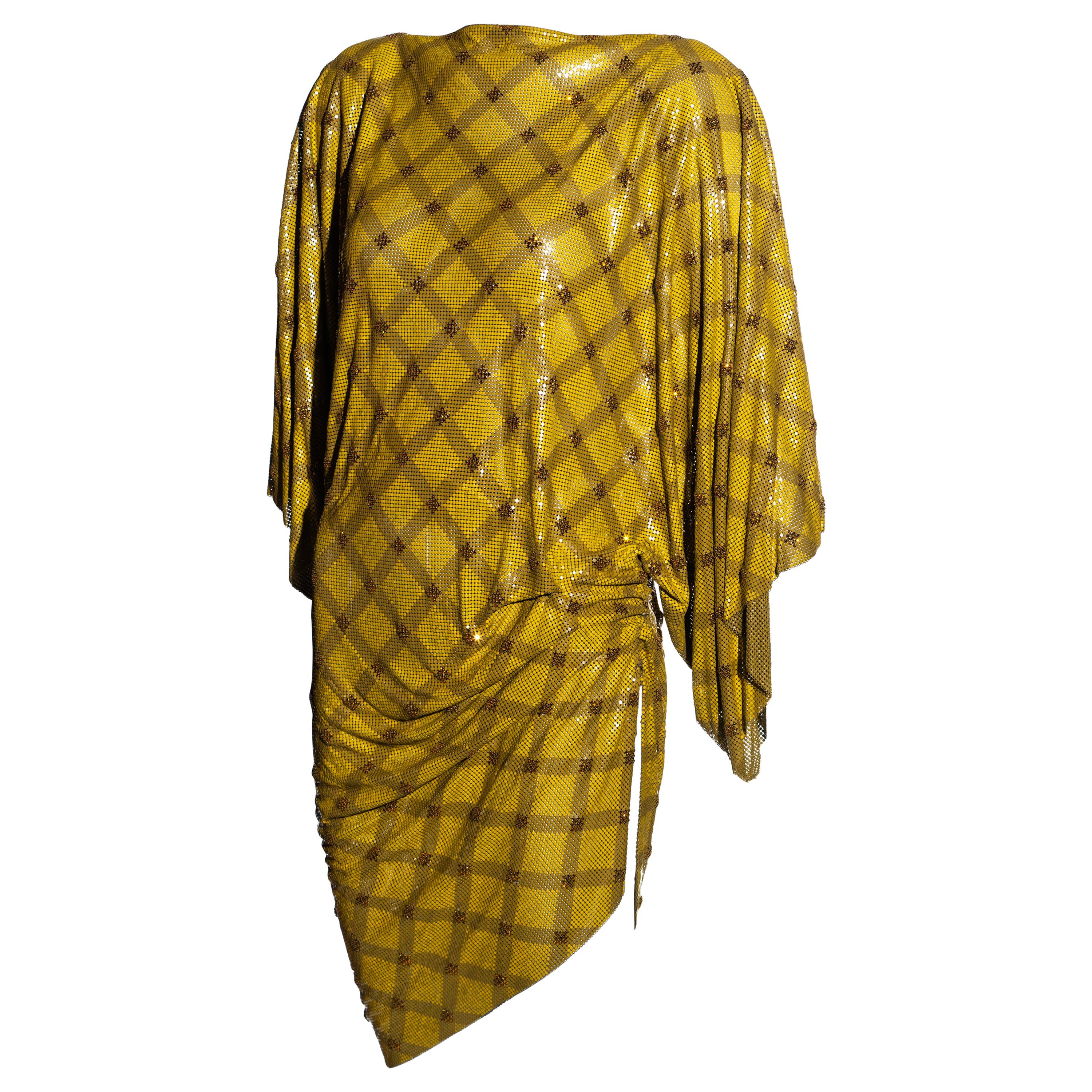 Gianni Versace yellow oroton metal chainmail evening mini dress, fw