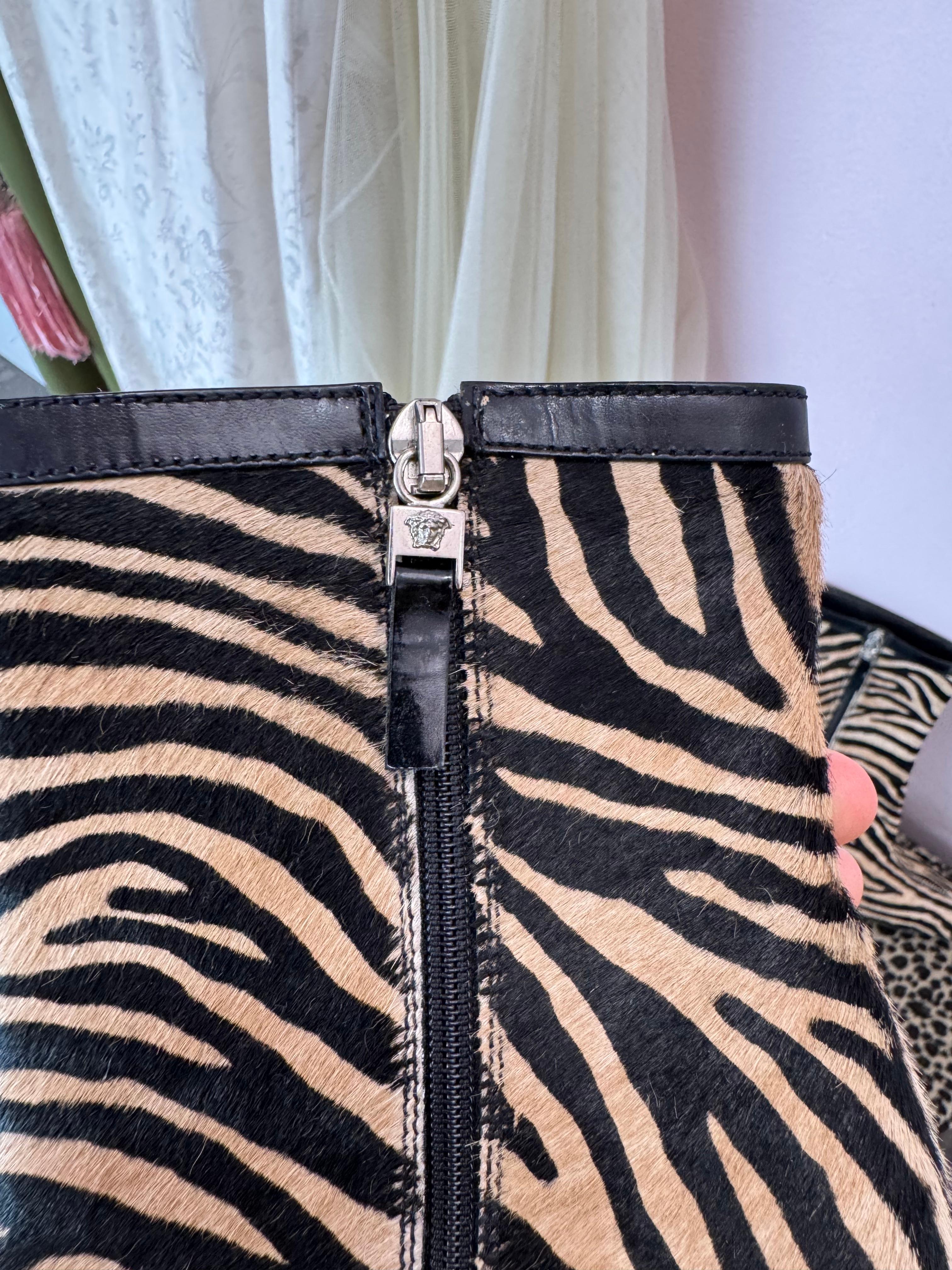 Black Gianni Versace Zebra Print Ponny Hair Boots For Sale