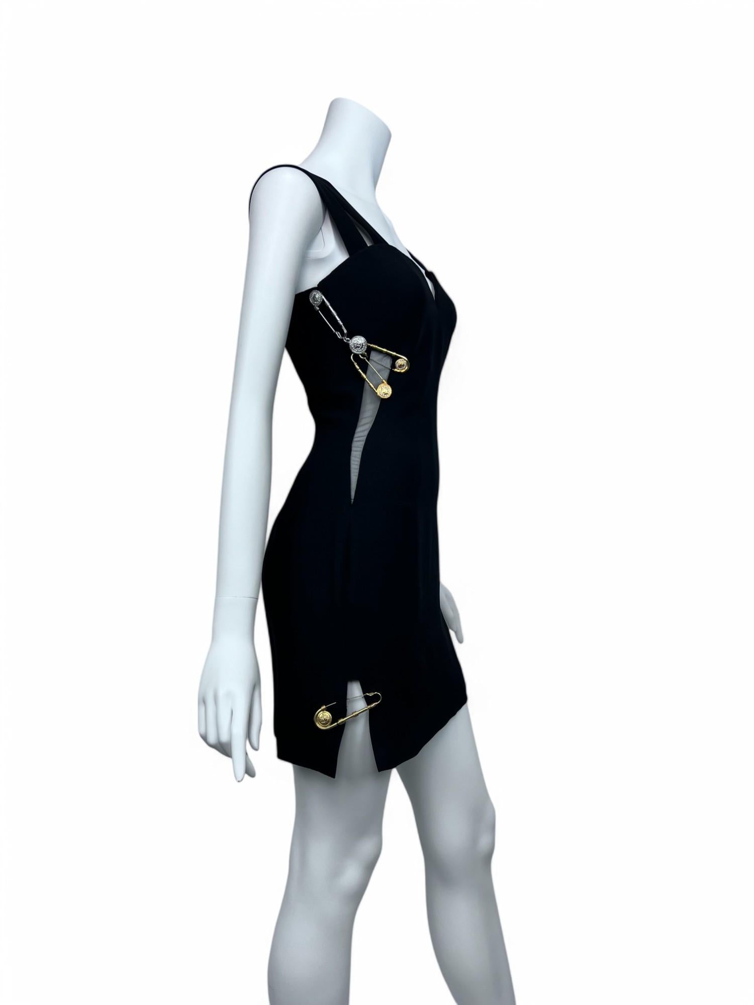 Black Gianni Versace Safety Pin Mini Dress Sz: 38 For Sale