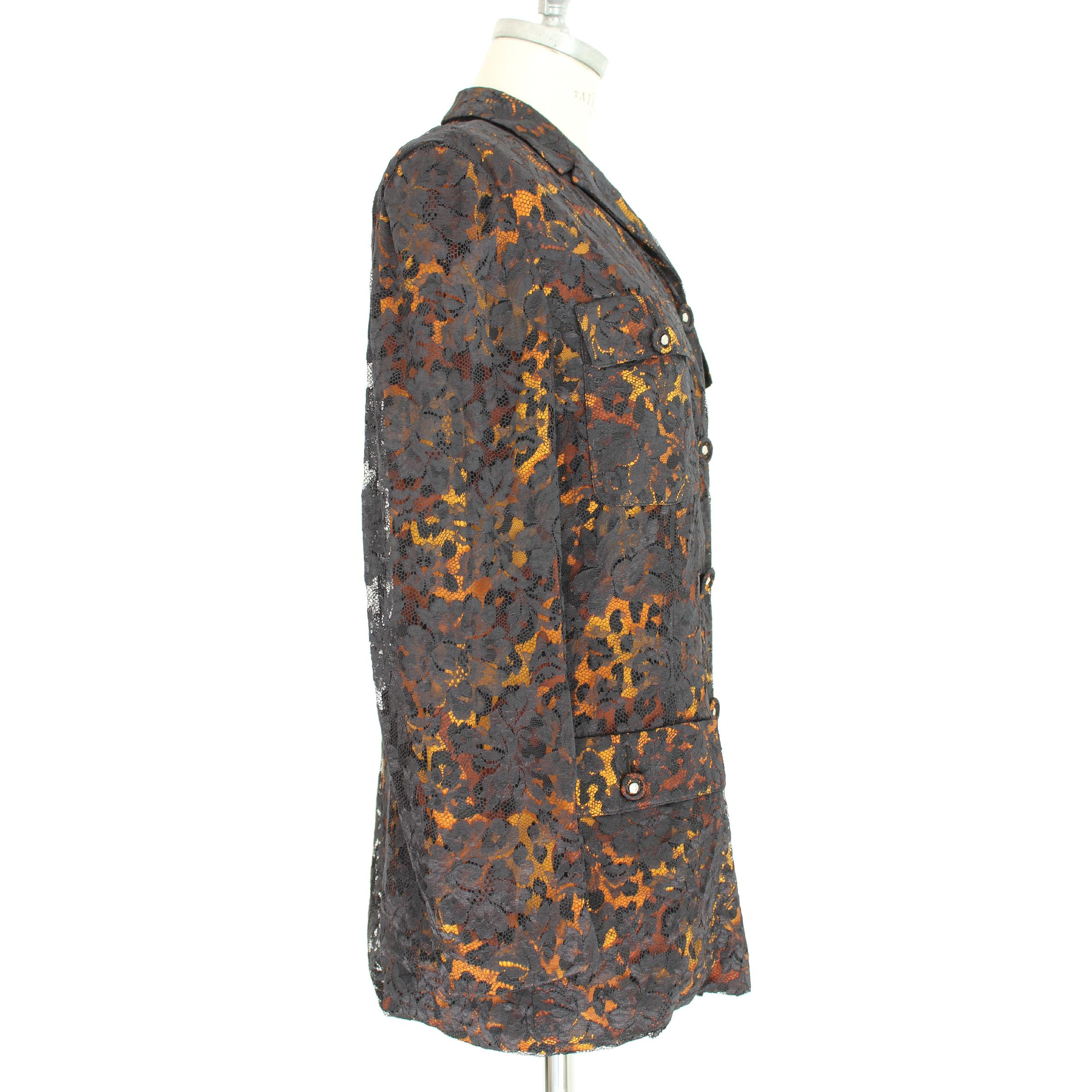 Veste à fleurs Gianni Verscae en dentelle de soie noire et dorée Excellent état - En vente à Brindisi, Bt