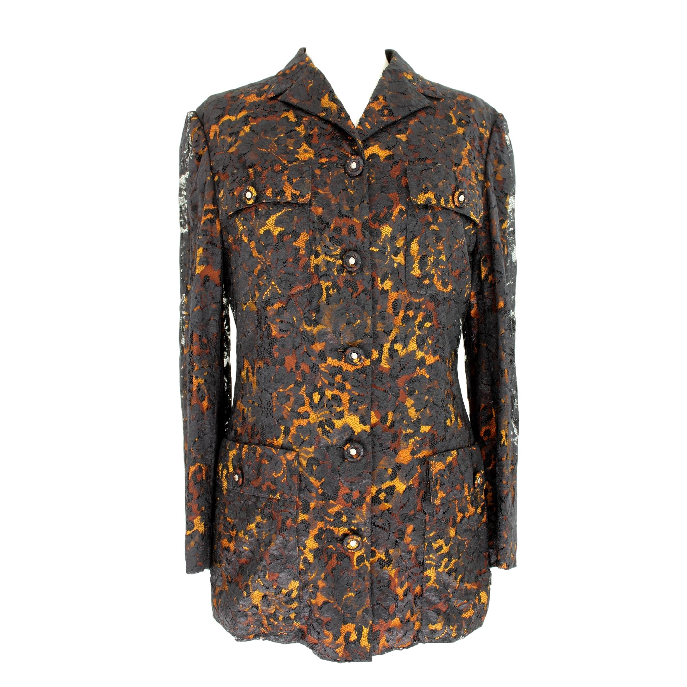 Gianni Verscae Black Gold Silk Lace Floral Jacket For Sale at 1stDibs