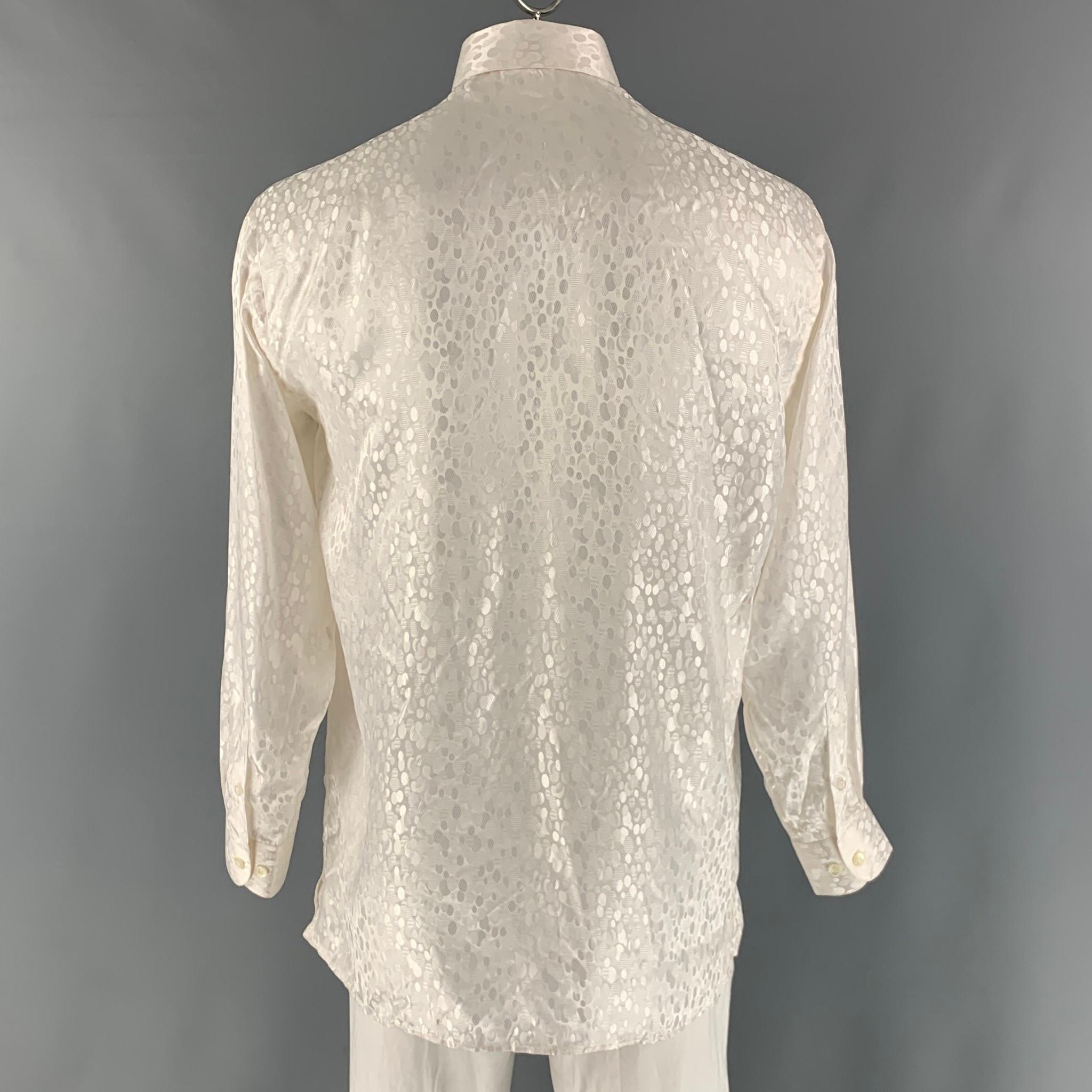 Men's GIANNI VIERA Size L White Dots Jacquard Silk Long Sleeve Shirt