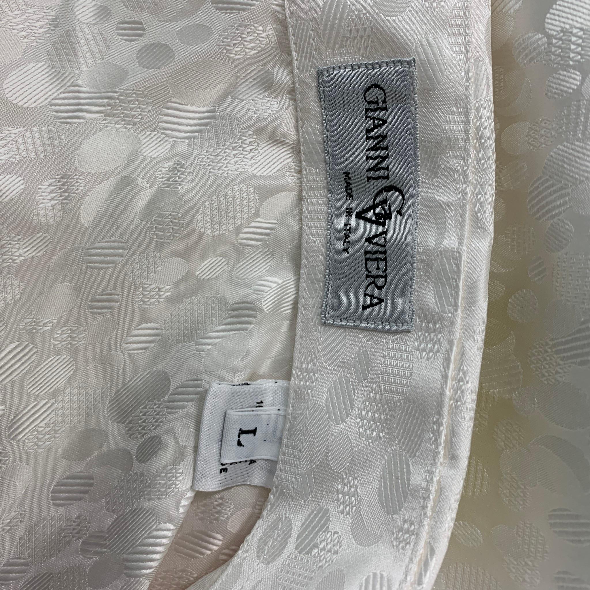 GIANNI VIERA Size L White Dots Jacquard Silk Long Sleeve Shirt 1