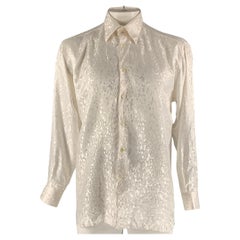 GIANNI VIERA Size L White Dots Jacquard Silk Long Sleeve Shirt