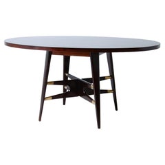 Vintage Gianni Vigorelli, elegant oval table in stained wood 